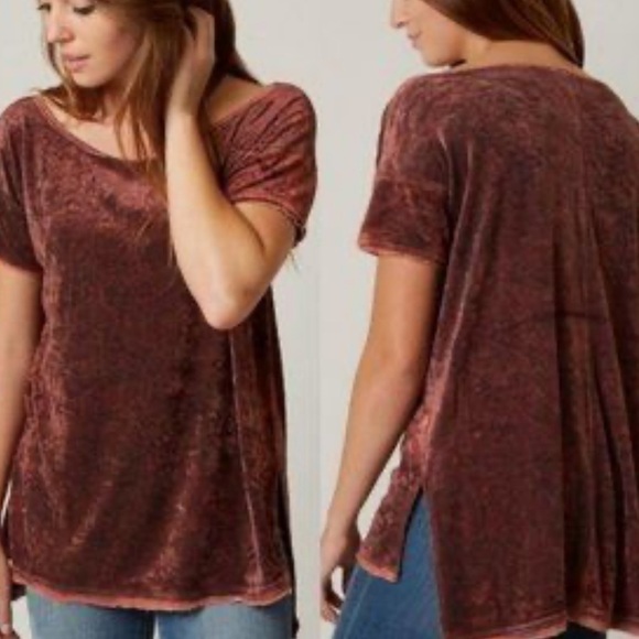 Free People Maroon Velvet T-Shirt Tunic Blouse Size Medium - Picture 1 of 5